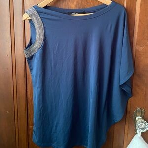 Ark & Co Blouse SMALL Beaded Asymmetrical Sleeve Blue Bat Sleeve Top Women’s